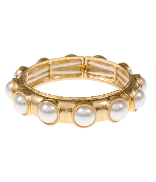 Round Dome Pearl Bracelet - Cream/Vintage Gold