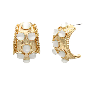 Dotted Antique Bold Hoops - White/Gold
