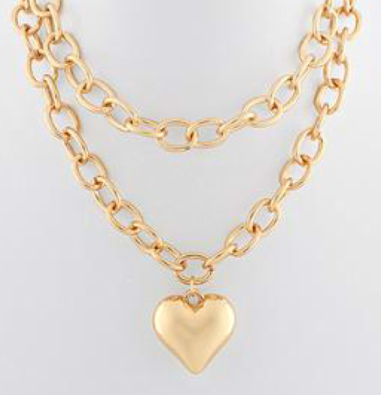 Heart Chunky Chain Necklace - Gold