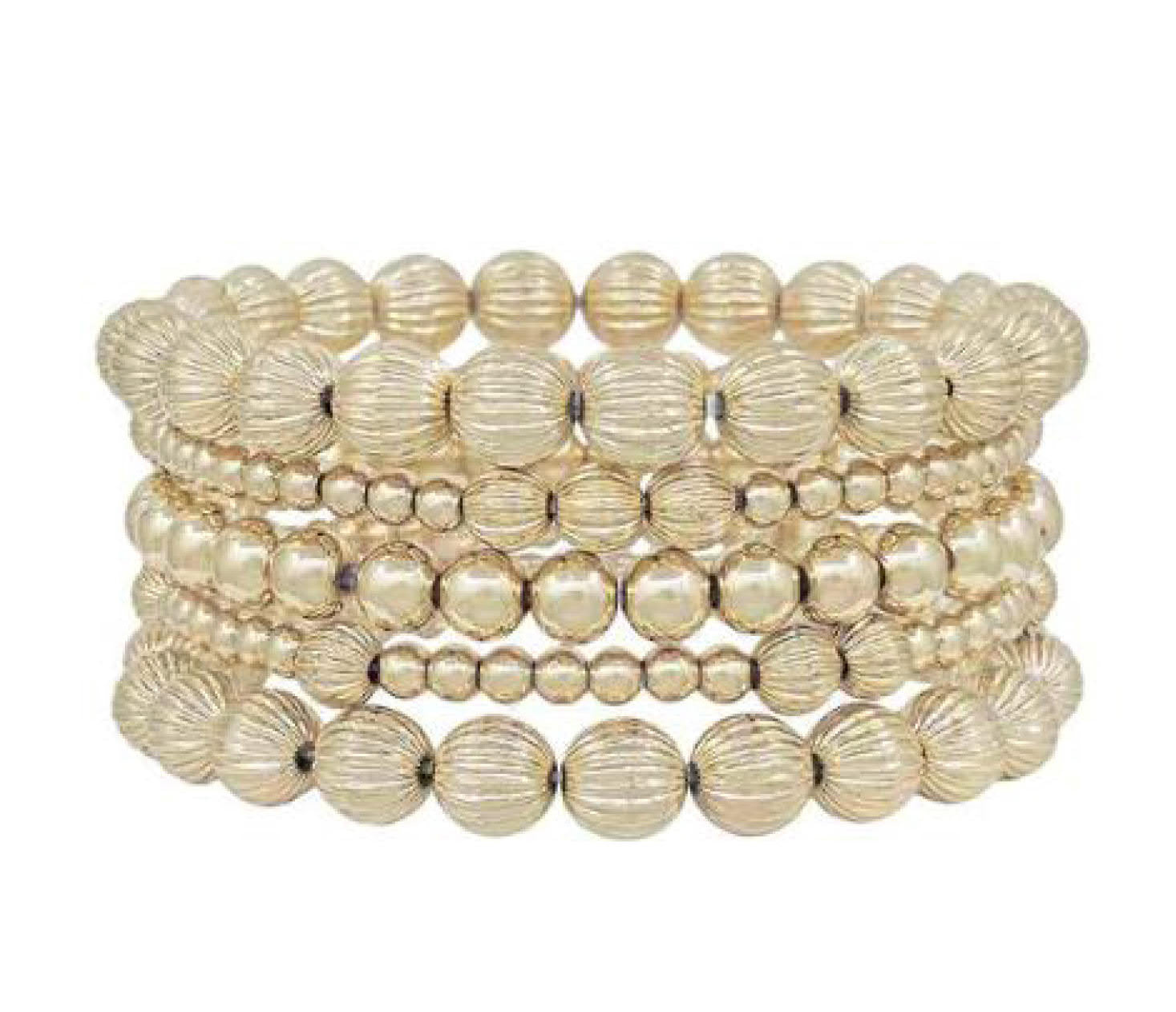 Water Resistant Set of 5 Textured Beaded Stretch Bracelets