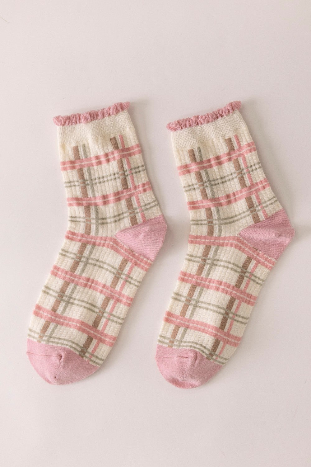 Multi Color Plaid Crew Socks - Mauve