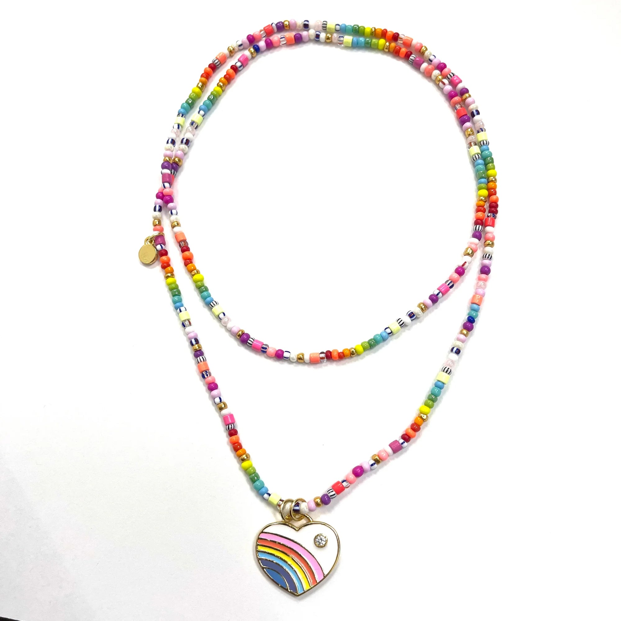 Rainbow Beaded Charm Necklace- White